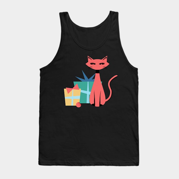 Mid-Century Modern Christmas Cat Tank Top by ksrogersdesigns